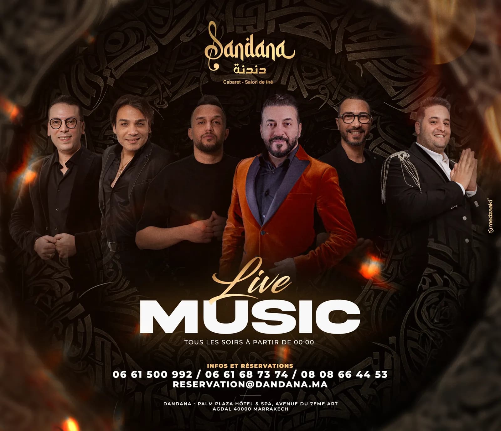 Dandana Live Music — l'affiche officielle réunissant les six artistes de la maison.